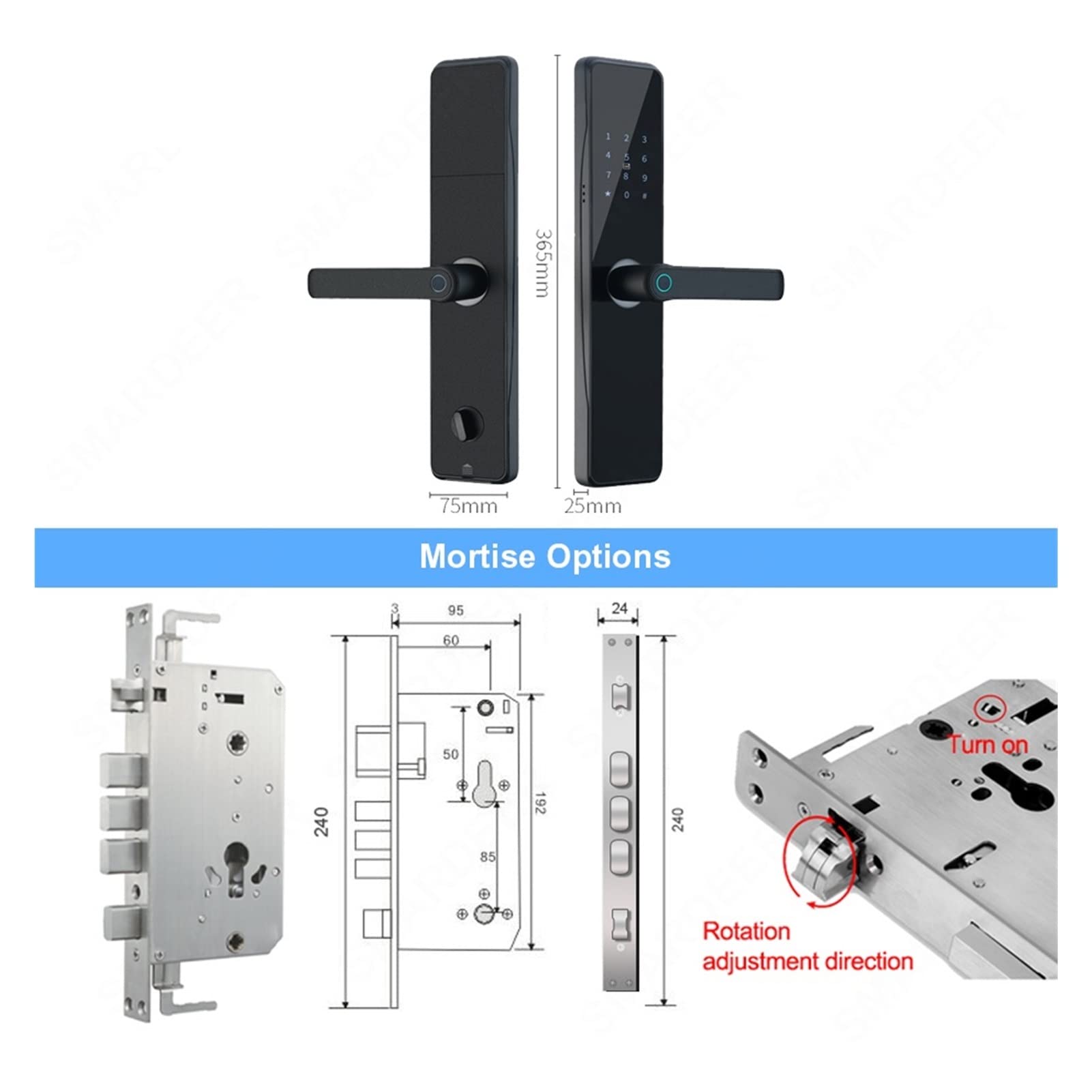Cerradura inteligente, Bloqueo Eletrónico Wifi for la puerta de seguridad con bloqueo huellas digitales huella digital IC Tarjeta contraseña Entrada sin teclas aplicación(24 x 280 Single hole)