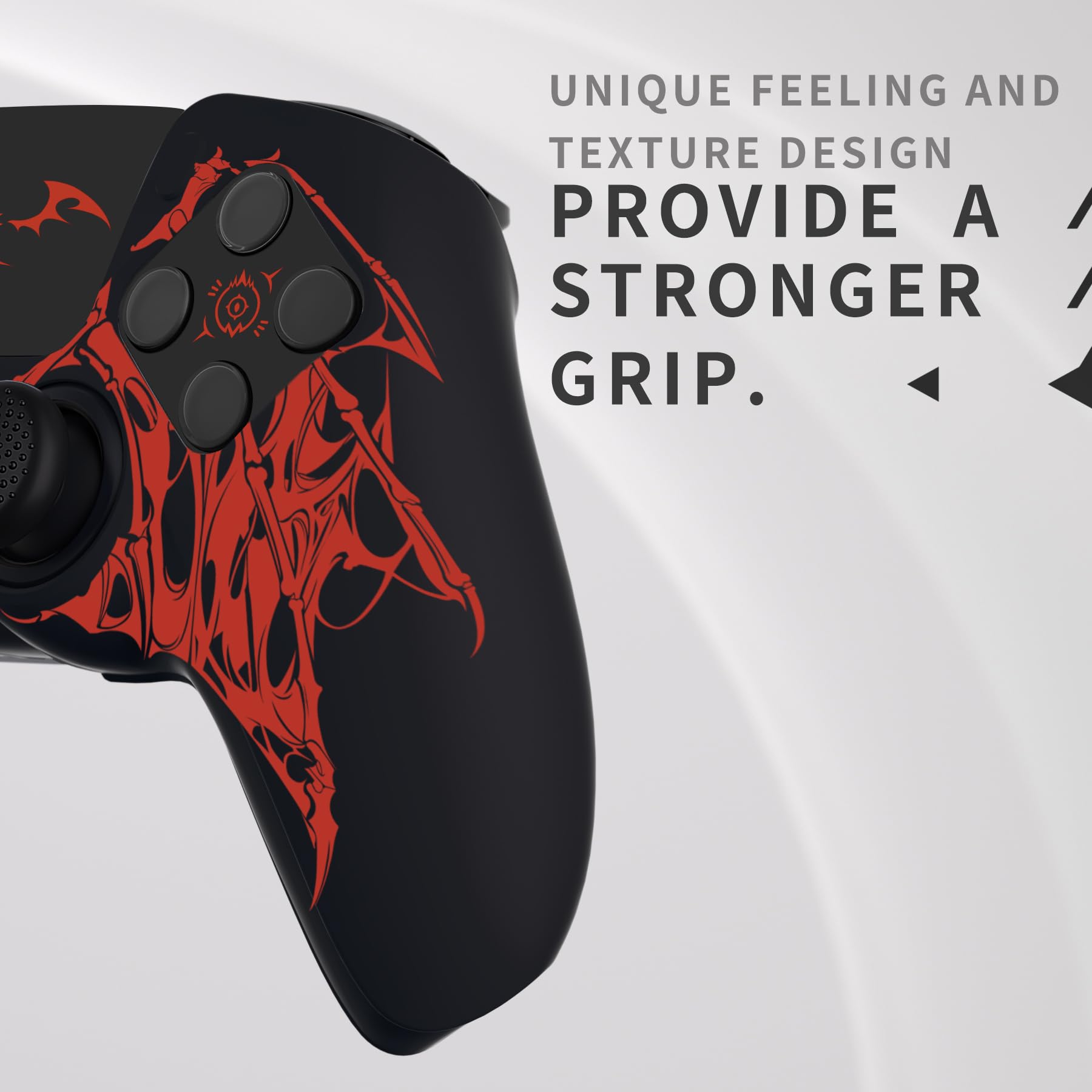 PlayVital Cover Skin per ps5 Controller-Adatto per Base di Ricarica, Custodia Joystick Grip Silicone Case Antiscivolo & 6 Copri Analogici & Adesivi, Accessori per ps5, Sigillo delle Ali Rosso