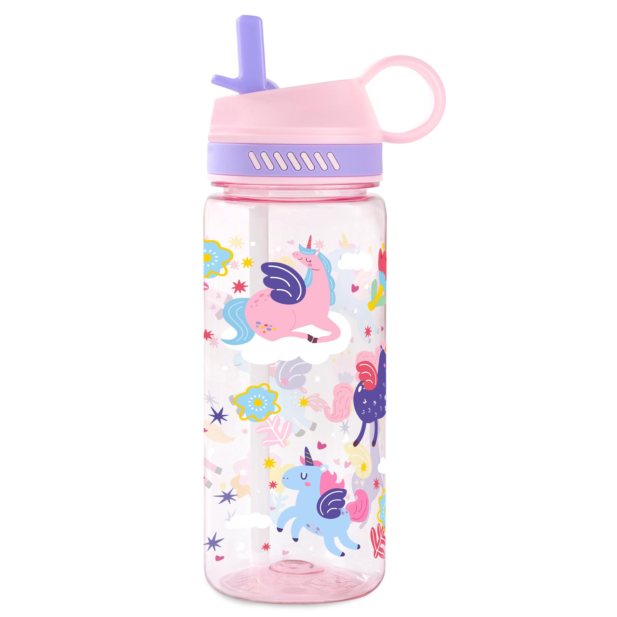Queenshin Girls Unicorn Water Bottle with Straw for School Sports Kids 19oz