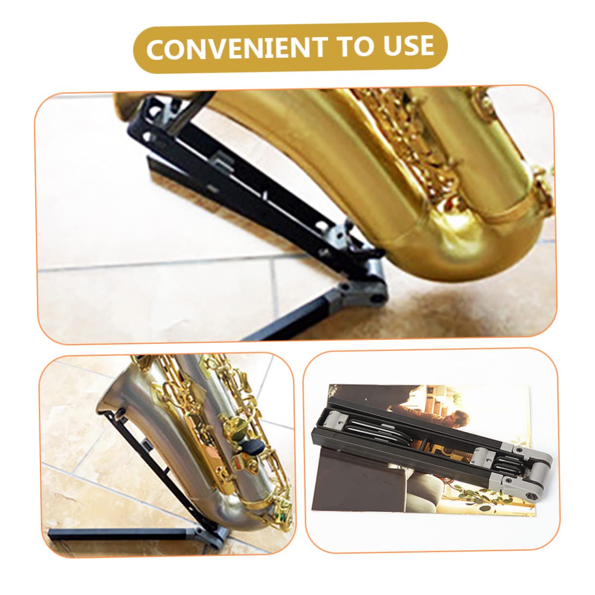 Supporto per Sax Contralto Pieghevole Portatile in Metallo Nero | Antigraffio e Antiscivolo, per Conservazione del Saxofono, Aspetto Semplice, Uso in Aula Musica