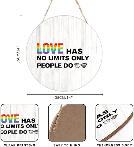 Miniatura 2 de Arupkeer Welcome Sign LGBT Pride Round Wooden Signs Love Has No Limits Only People Do Sign LGBTQ Cheer Up Retro Home Wall Hanging Sign For Queer Gay