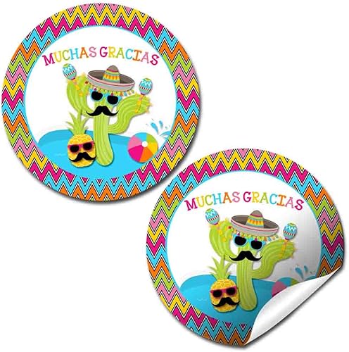 AmandaCreation - Etiquetas adhesivas de agradecimiento para fiesta en la piscina, 40 calcomanías circulares de 2 pulgadas para fiestas tropicales,