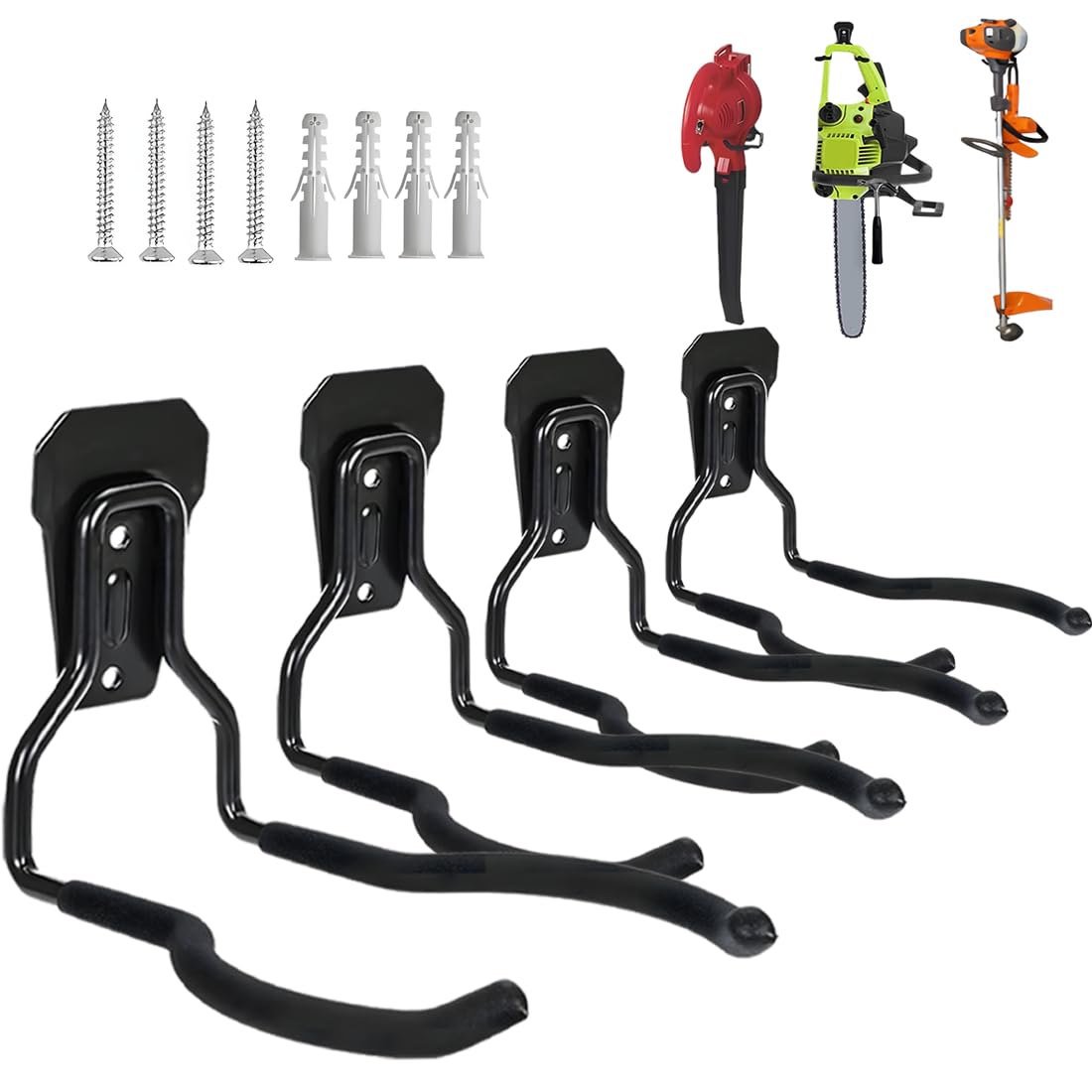 HiNADA Crochets Muraux De Garage,Crochets Coupe-Bordures,Lourd Support Mural pour Tondeuse à Gazon pour Outils De Jardin, Balais, Pelles, Râteaux（4packs）