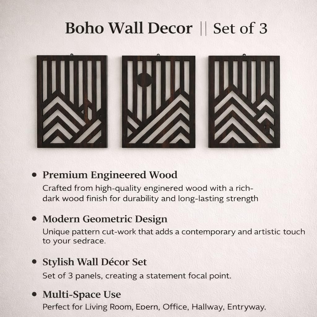 Noblenest Aura Wooden Panel Wall Decor (15 x 12 Inch) Set of 3 | Circle Design in Rectangle Frame | Modern Wooden Wall Art for Living Room, Bedroom & Office | Home Decoration Wall Hanging | Wall Sculpture (Geo) 1