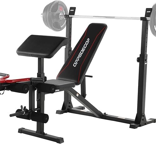 OPPSDECOR 900LBS Weight Bench Set with Squat Rack Preacher Curl Weight Bench with Leg Extension Bench Press Set Workout Bench for Home Gym Full Body