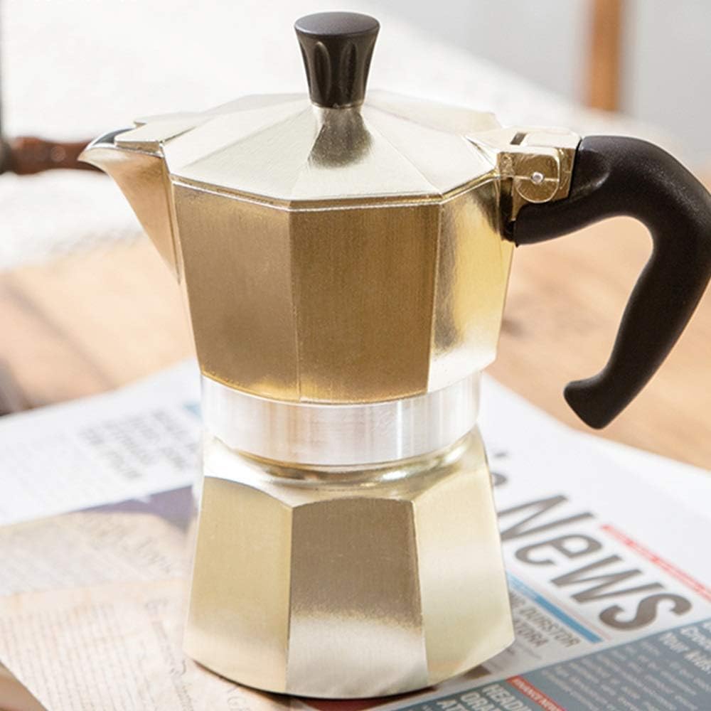 Mocha Pot Home Brewed Maker Pot Mocha Pot Coffee Utensils Espresso Coffee Pot Homemade Stovetop Coffee Makers (Color : Gold, Size : 6 Cup) (Gold 6 Cup)