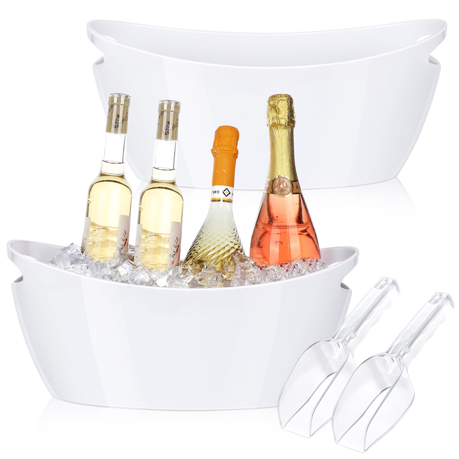 Ice Buckets for Parties, 2 PCS Acrylic Champagne Beverage with 2 Ice Bucket Scoop, Drinks Buckets Tub for Cocktail Bar, Long and Narrow 5.5 Liter Bucket for Party(5.5L) (White)