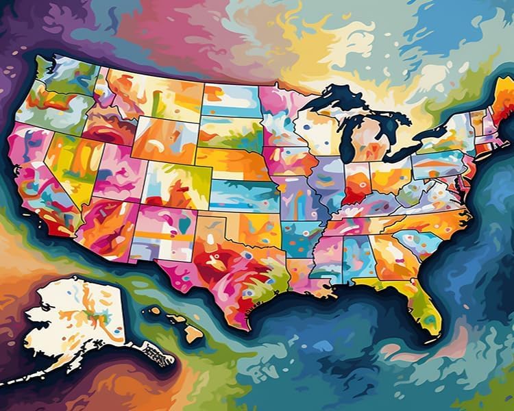 Amazon | クロスステッチキット、アメリカ合衆国の地図、プリント済み