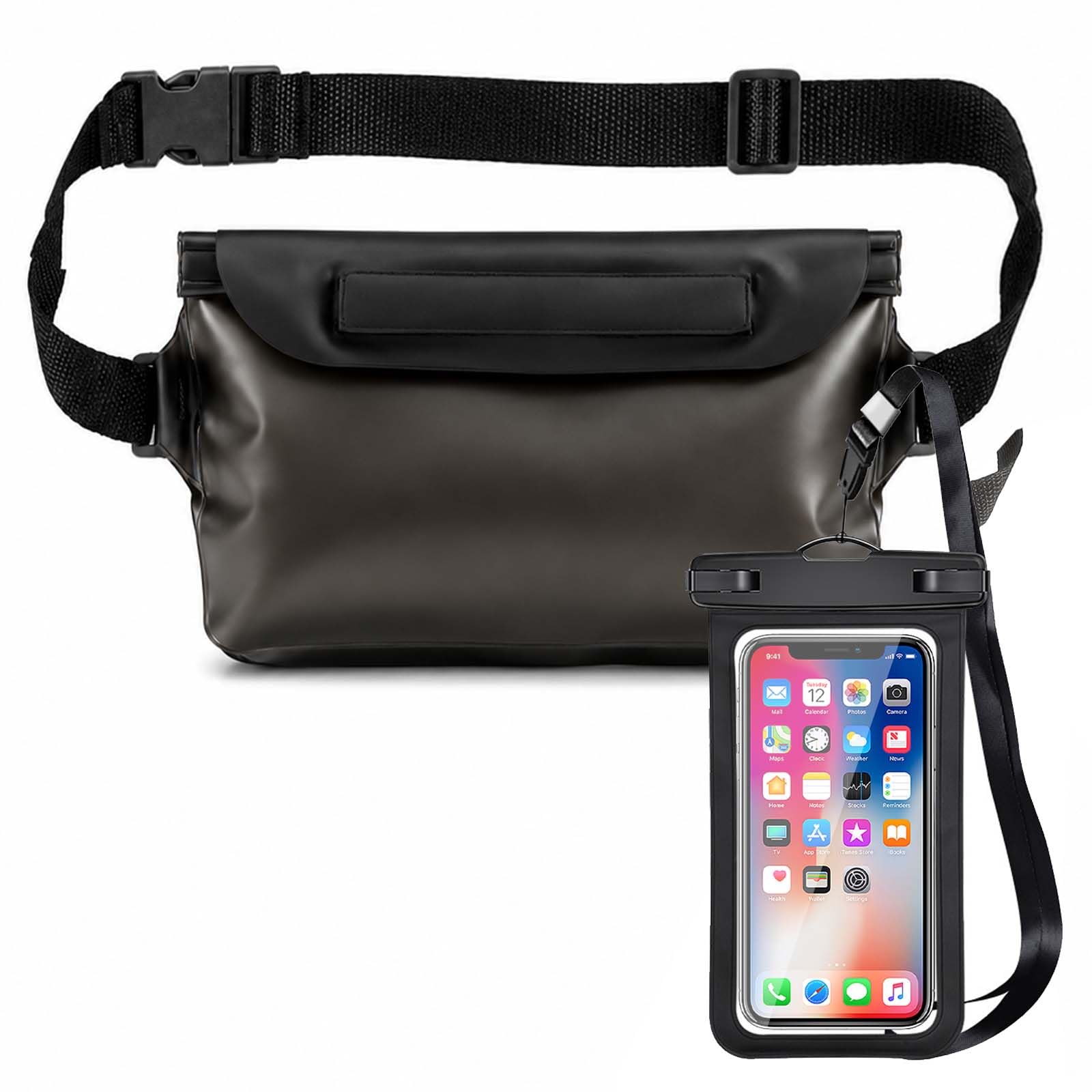 wasserdichte handyhülle & wasserdichte bauchtasche Set - IPX8 handyhülle wasserdicht mit Dreifach-Verschluss, Touchscreen & Face ID, wasserdichte tasche für Strand, Schwimmen, Tauchen, Wassersport