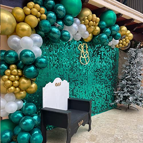 Image of COKAOBE Emerald Green Shimmer Wall Backdrop, 24PCS Square Sequin Shimmer Backdrop Panel, Photo Backdrops for Birthday, Anniversary, Wedding, Graduation & Bachelorette Party Decoration