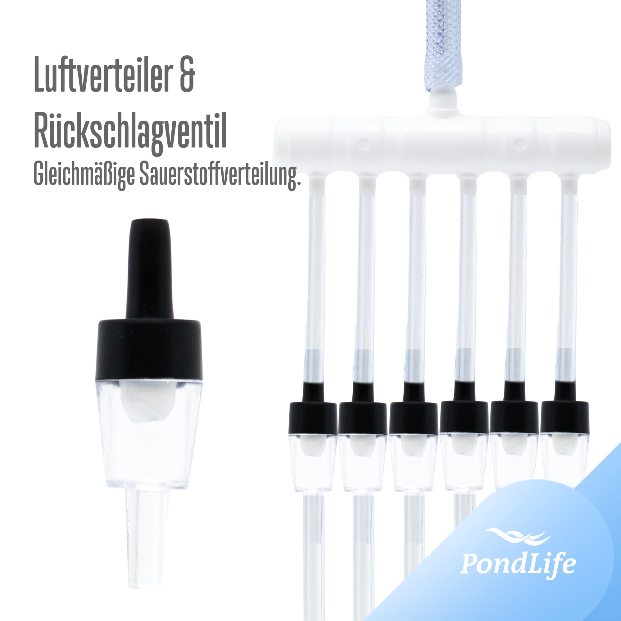 Pondlife Belüfter Komplett Set V-30 - Leistungsstark - Qualitativ - Luftverteiler - Belüftersteine - Schlauch inkl.