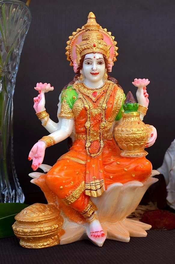 Image of Polyresin Marble dust Laxmi Ji Murti forbest for Diwali Decor Pooja Room I Home Temple Decoration (Size :: 7 x 4)