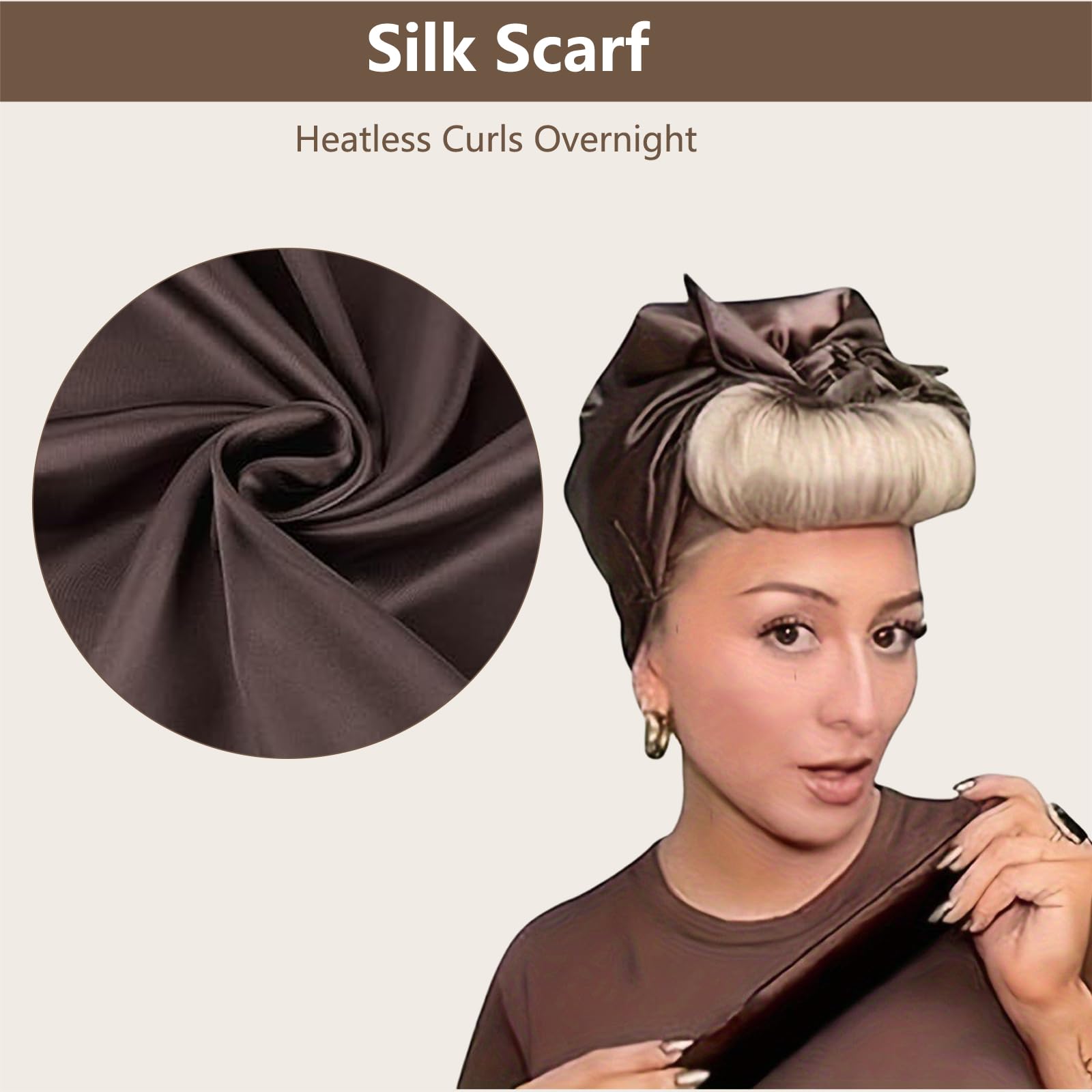 FENGZIZH Heatless Curlers, 4Pcs Heatless Hair Curlers with Satin Silk Head Hair Scarf and 2 Hair Bands - Image 4