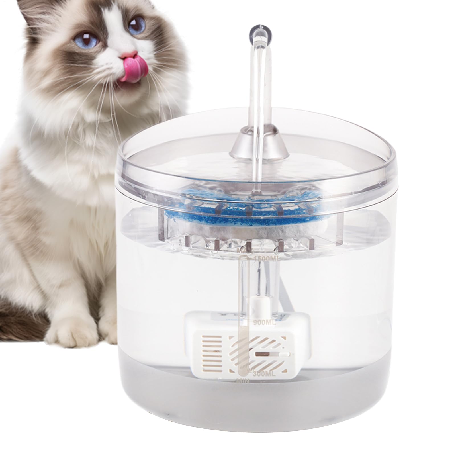 Bebedero para gatos transparente de 1,5 L para sala de estar y jardín