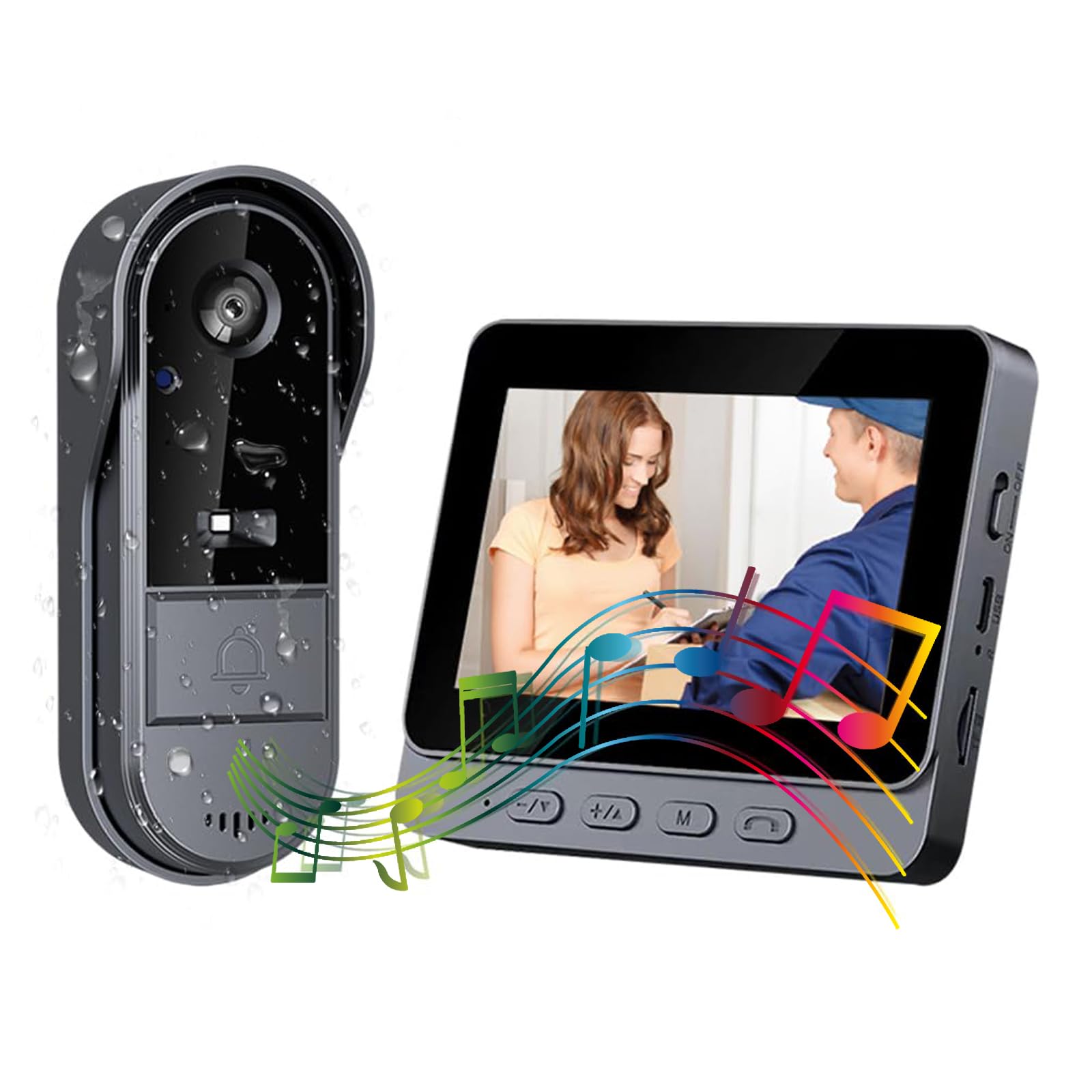 Campanello senza fili con telecamera 1080P videocitofono senza fili con schermo IPS di 3.5 IP44 Nessun WIFI richiesto Retrò Citofono Video Visione Notturna Infrarossi Volume Molto Forte Di Visione 35°