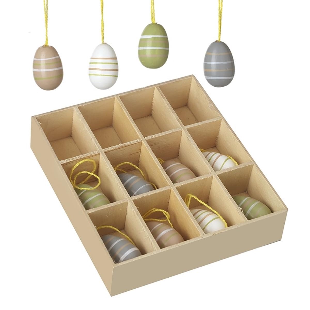 Heaven Sends Multicoloured Set Of Striped Wooden Easter Egg Decorations