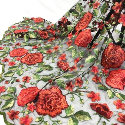 Premium Black Mesh Fabric with Red Embroidery - 2 Yards of Elegance for Fashion and DIY Projects 6 Premium Black Mesh Fabric with Red Embroidery - 2 Yards of Elegance for Fashion and DIY Projects - Image 5