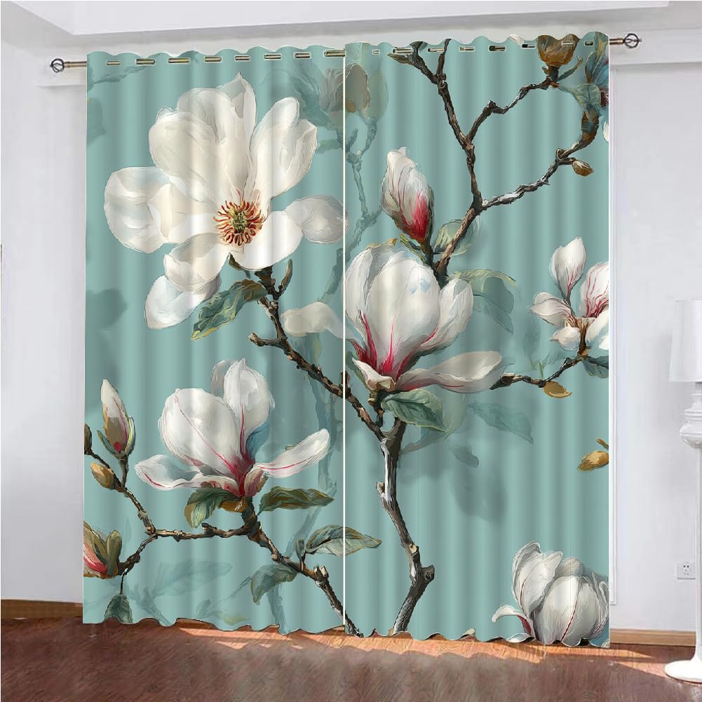 Rideau occultant 117x137cm thermique et acoustique motif magnolia lot de 2