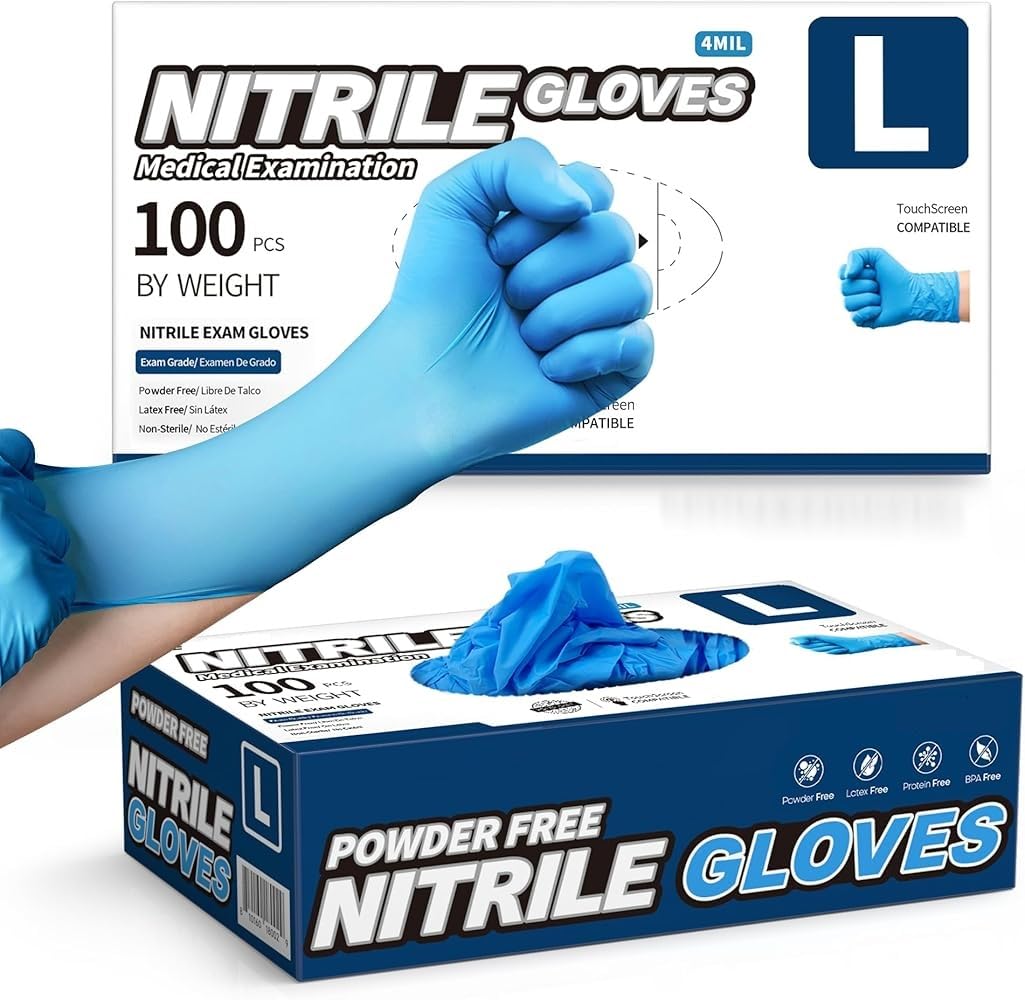 PROMART Disposable Nitrile Gloves, Powder-Free, Latex-Free, Non-Sterile, Multi-Purpose Gloves for Medical, Food Handling, Cleaning, and Industrial Use, Box of 100 (1000, LARGE)