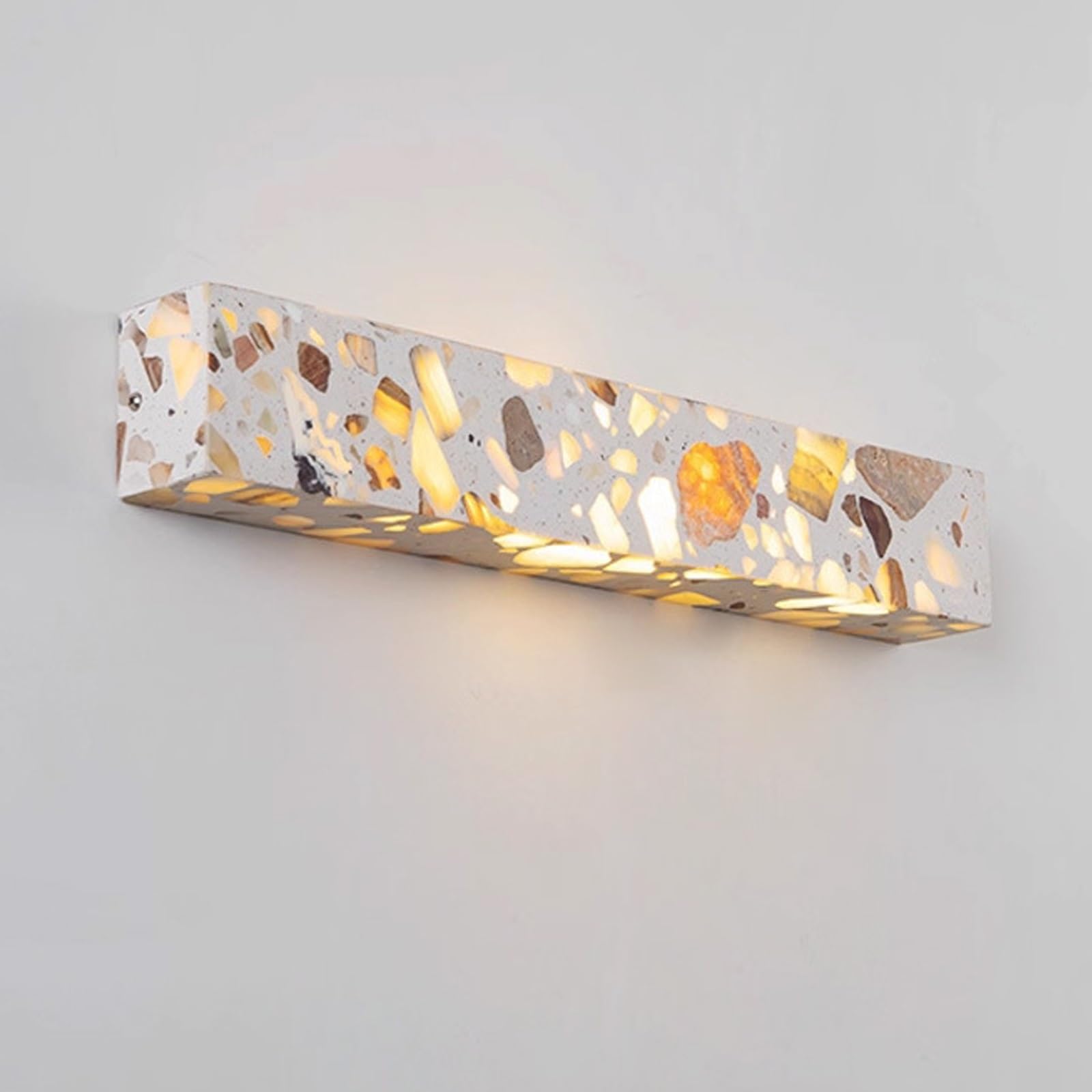 SXWNBIFH Rectangular Terrazzo Wall Lamp Minimalist Linear Stone Wall Sconce 3000K Warm White 18W LED Wall Light for Mirror, Long Strip Vanity Wall Lighting Fixture Indoor Wall Decor