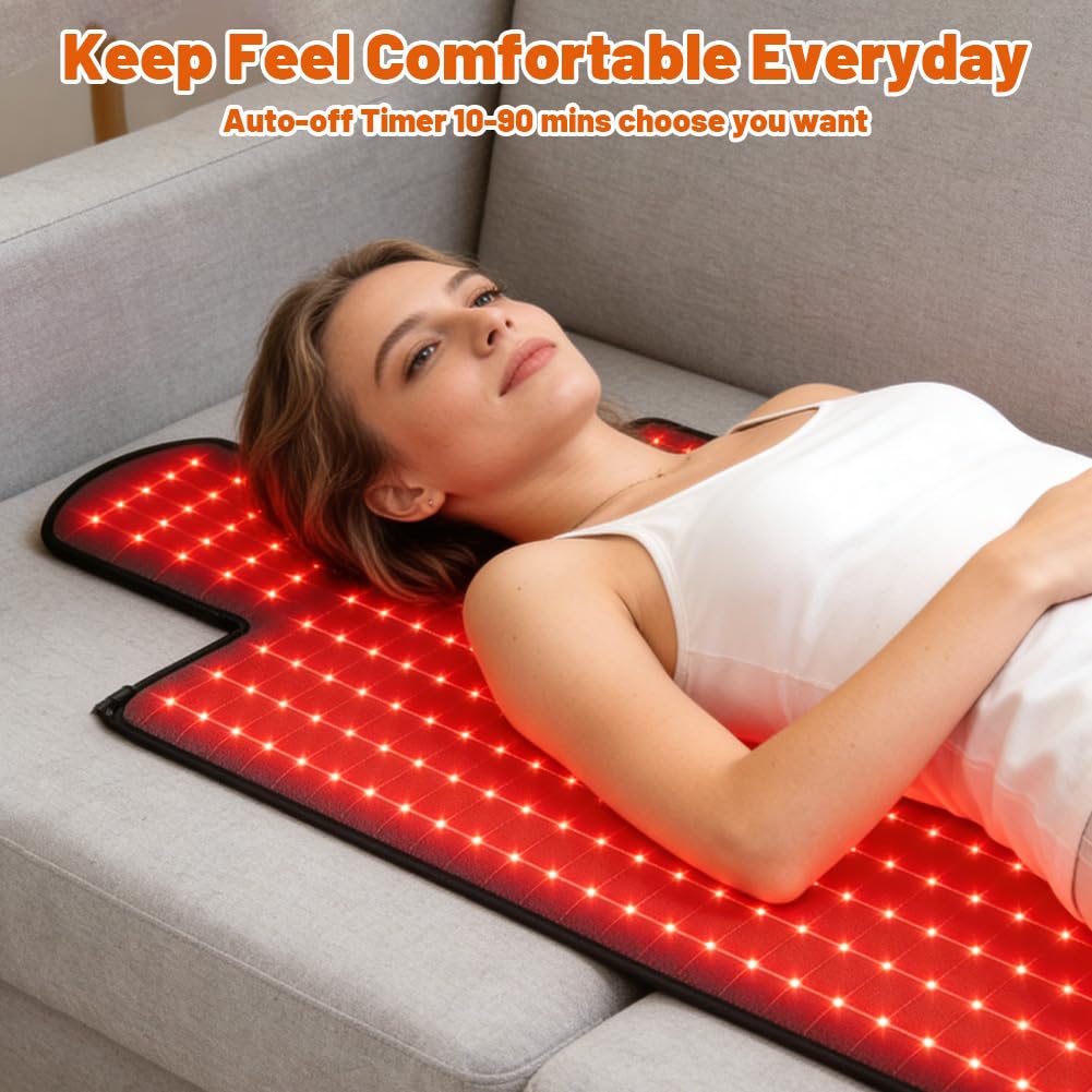 Mata do terapii światłem czerwonym do ciała, 325 diod LED, mata na podczerwień 660 nm i 850 nm Red Light Therapy mata na czerwone światło, koc na podczerwień z regulowanym timerem i intensywnością