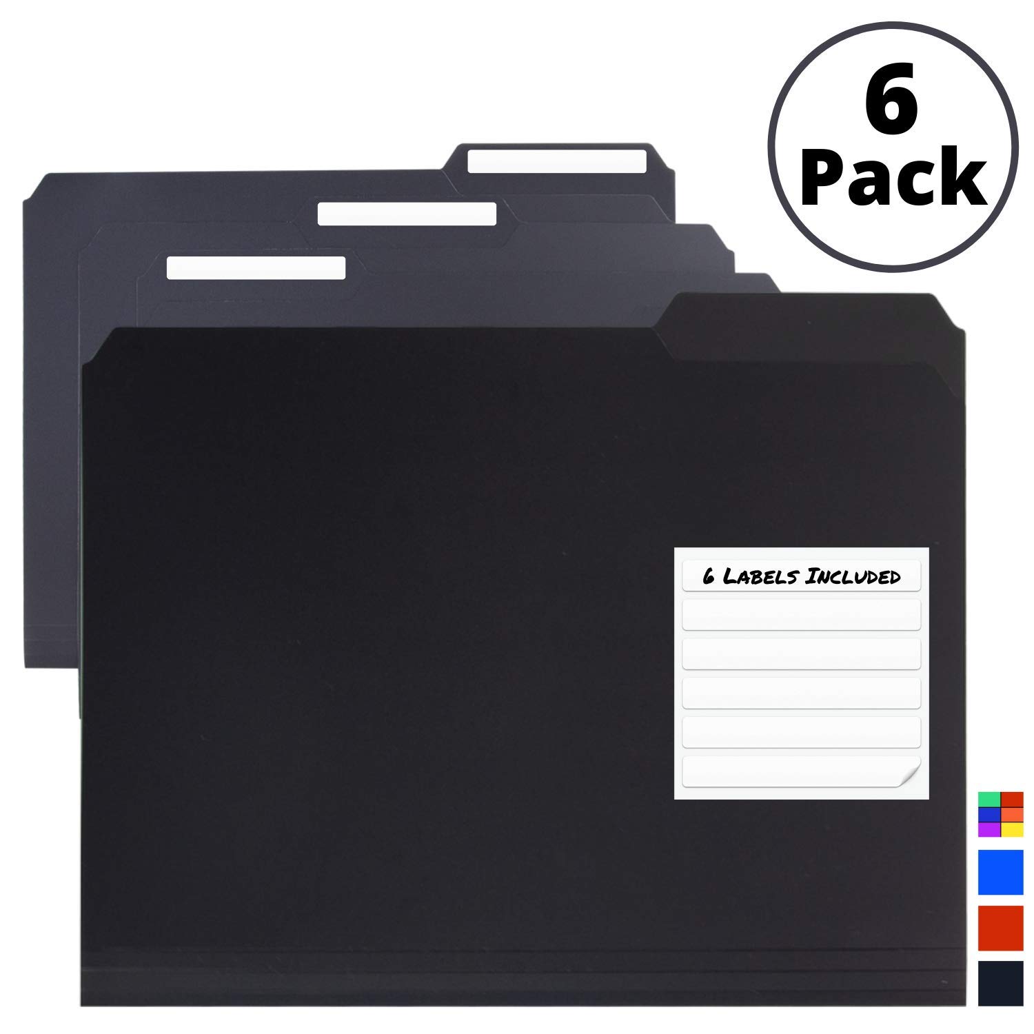 Buy Dunwell Plastic Black File Folders (6 Pack), Poly 3 Tab File