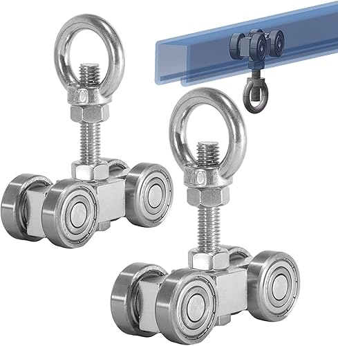 Rodillos de montaje de carretilla silenciosa de 4 ruedas, conjunto de carro de cuatro rodamientos para 1-58 pulgadas de ancho y todos los canales de