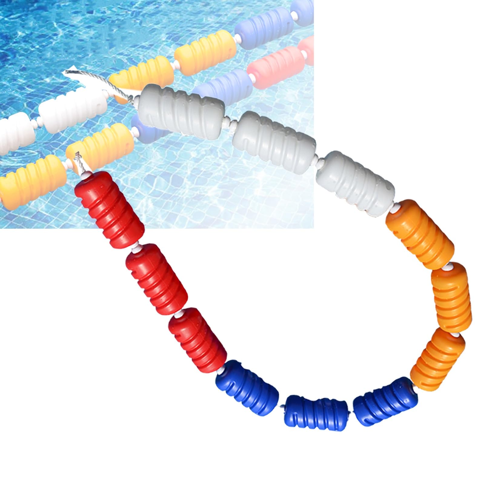 GJMSSMY Floating Pool Safety Divider Lane Line - Durable Safety Rope with Buoys for Swimming Clubs, Ideal for Shallow & Deep Inground Pools (15m/50ft, Steel Wire)
