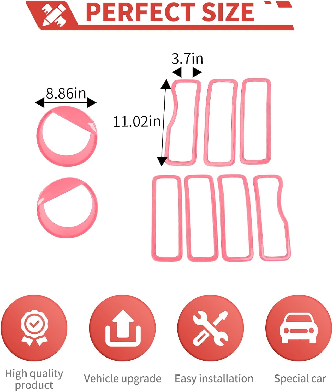 Front Grill Inserts Front Headlight Cover Kit fit for Jeep Wrangler JL JLU Gladiator JT 2024+ Exterior Accessories,Pink image 3