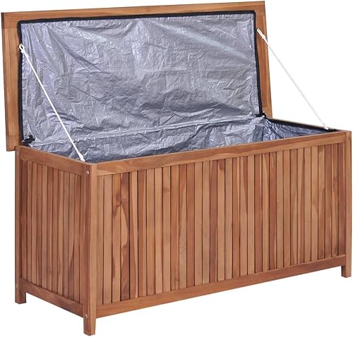 Caja grande de madera de teca maciza, organización y almacenamiento para muebles de patio, cojines al aire libre, herramientas de jardín y juguetes