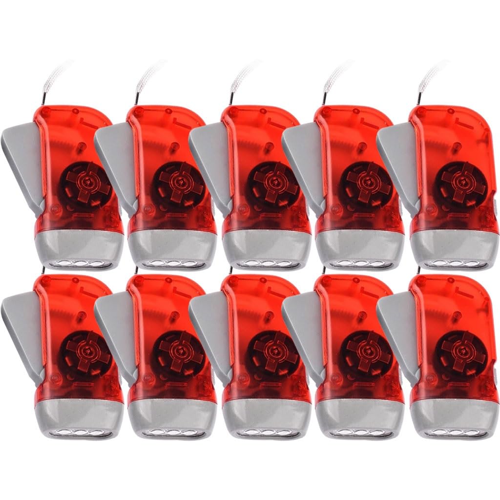 Generico 4/6/8/10 Pezzi Torcia Elettrica A Manovella, Torcia Senza Batteria Richiesta, Torcia Elettrica A Pressione Manuale con 3 LED, per Interruzione di Corrente Domestica(Red Color,Set 4)