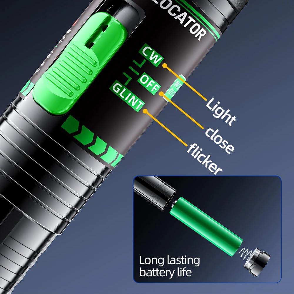 Localisateur visuel de défauts fibre optique rechargeable 15 mW, stylo lumineux Vert, connecteur Type-C, testeur de fibre optique compatible avec les connecteurs SC/FC/ST/LC, outil VFL