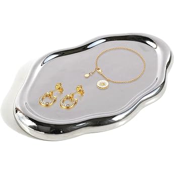 Ceramic Jewellery Tray Cloud Jewellery Tray for Rings Earrings Necklaces Jewellery Plates Ring Tray Key Tray Mother's Day Christmas Thanksgiving Birthday Gift for Women Silver