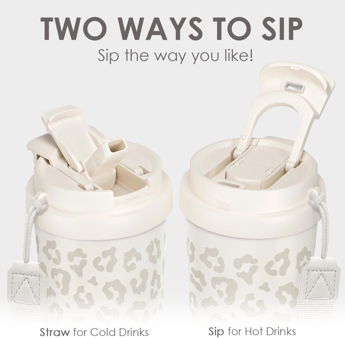 SANDJEST Leopard Tumbler - Stainless Steel 2-in-1 Lid Coffee Tumbler 18 oz, Leopard Print Insulated Travel Mug Gift for Women Girls Teens, Birthday Christmas (Beige) - Image 3