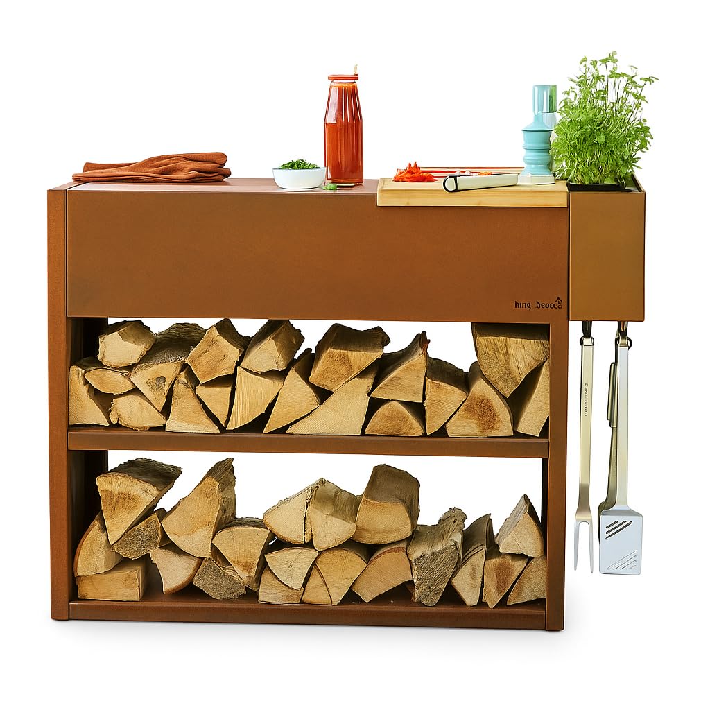 Barbecook Cocina de exterior Nestor Buddy Mesa de trabajo para barbacoa en acero corten, 112x55x90cm