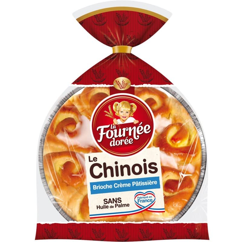 La Fournée Dorée - Chinois à la Crème Pâtissière 600G - Pâtisserie Moelleuse pour les Gourmands - Délicieuse Brioche aux saveurs sucrées - Paquet de 600.0 g - Le Lot De 4
