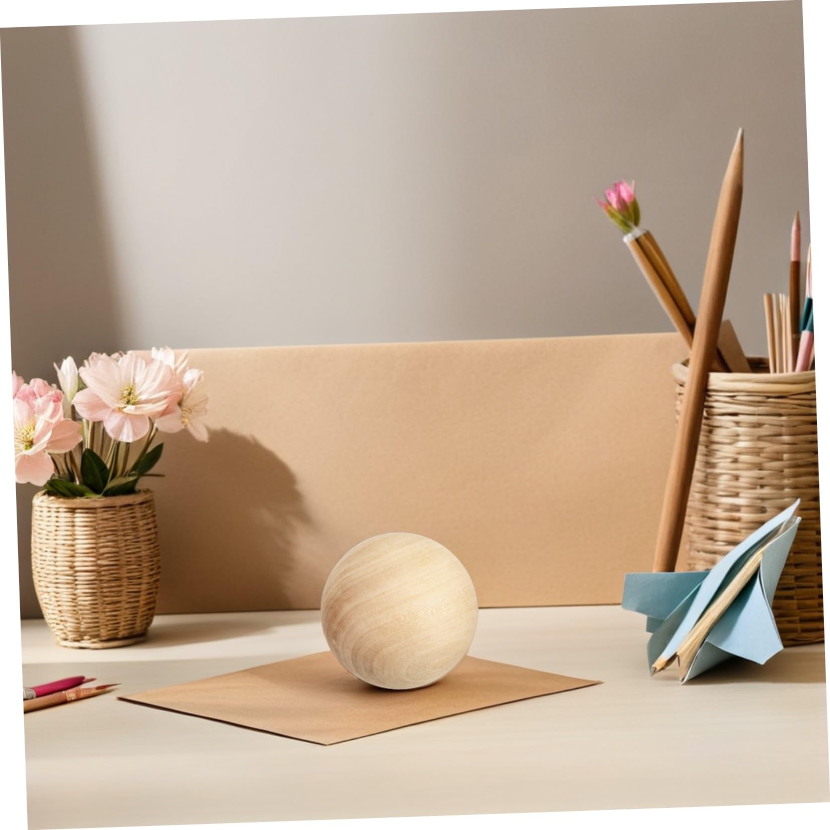 Bola de Madera Lisa de 9cm, Esfera Maciza sin Pintar, 2 Uds