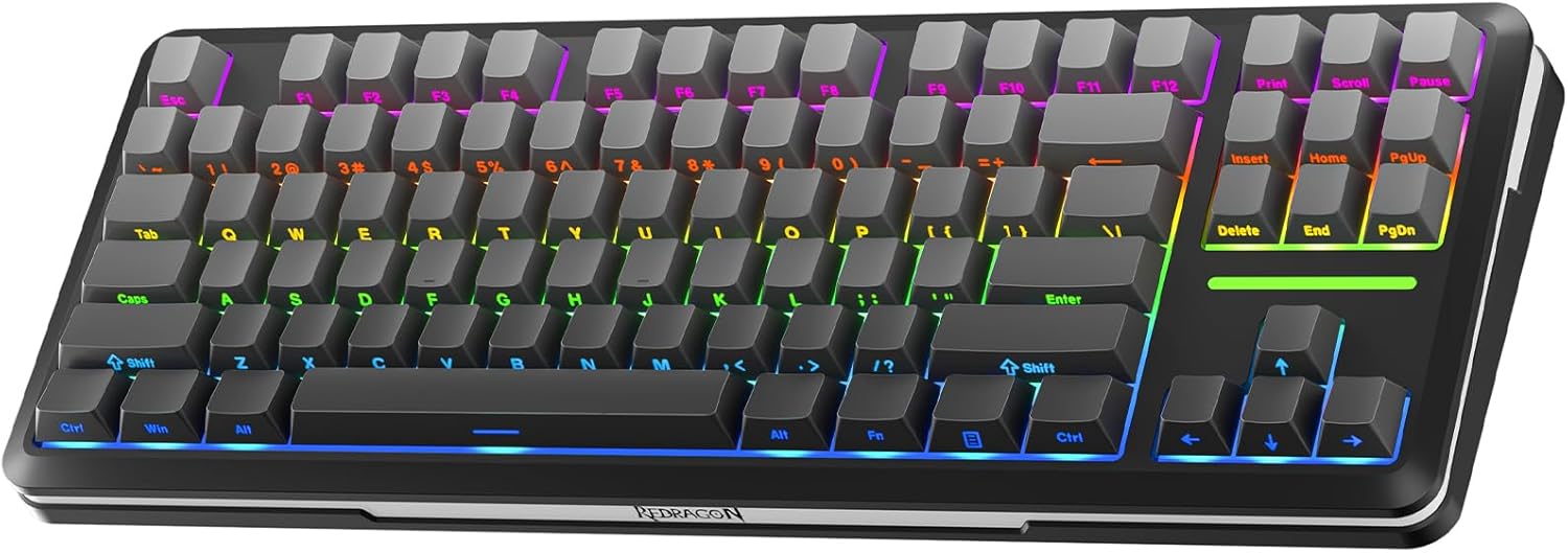 Redragon Wireless Mechanical Keyboard,3-Modes Bluetooth Gasket Hot Swappable TKL RGB Custom Keyboard,Pre-lubed Switches,Side Printed PBT Gradient Keycaps, South-Facing LEDs Socket