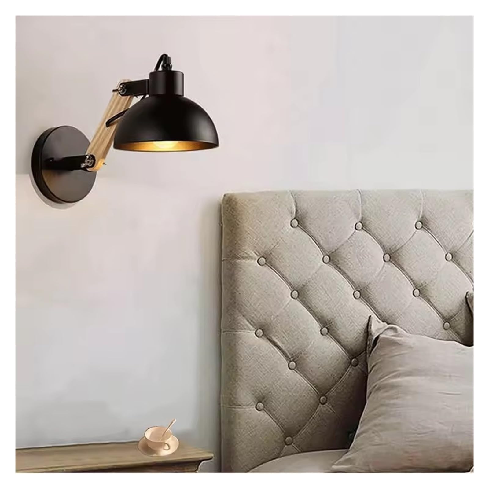 Lampa ścienna LED w stylu nordyckim, wykonana z żelaza i drewna, praktyczna i regulowana, idealna do czytania i nauki. Nowoczesna dekoracja ścienna.