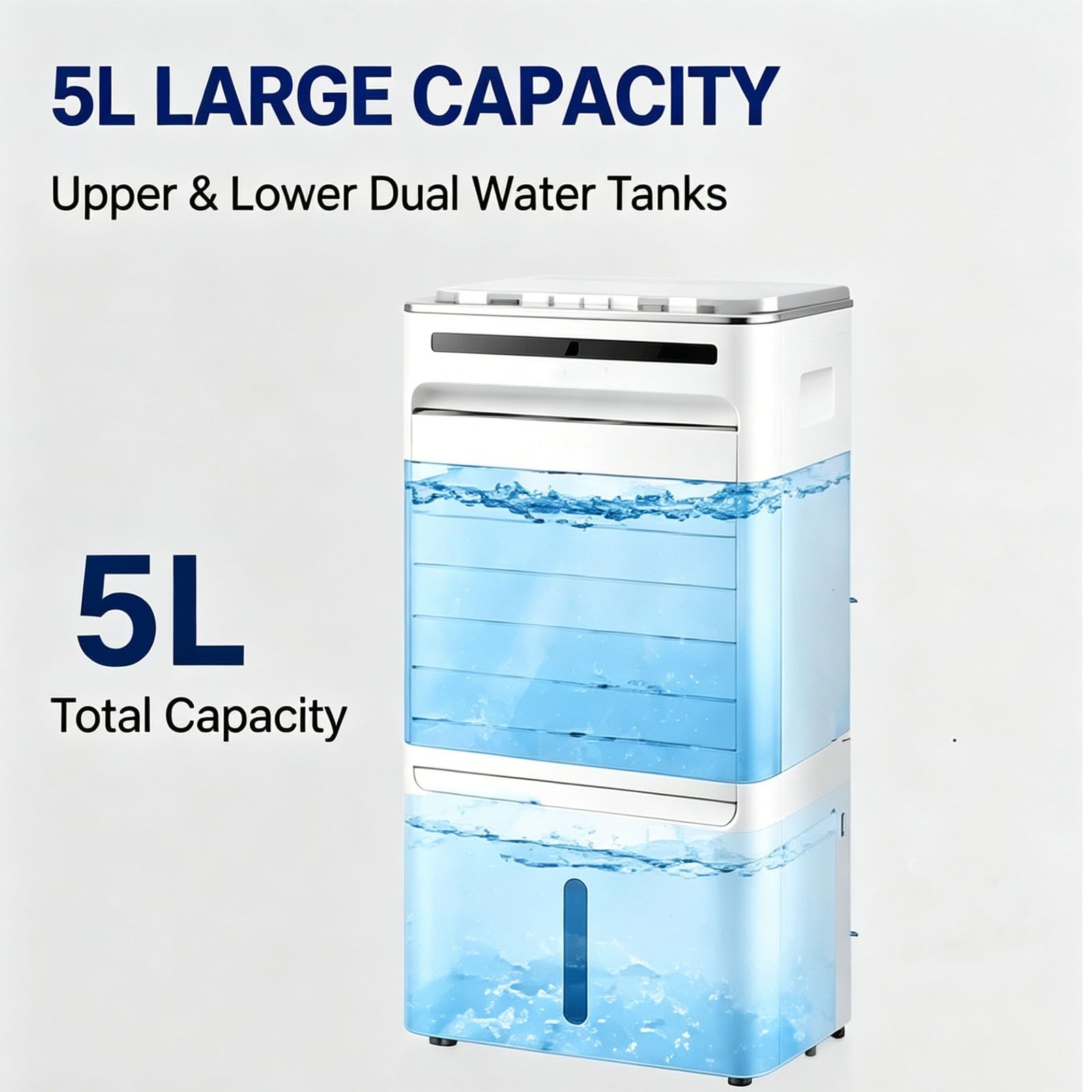 Aire acondicionado portatil con agua de 5 L, 3 velocidades, oscilación de 120°, aire acondicionado sin tubo para dormitorio, oficina