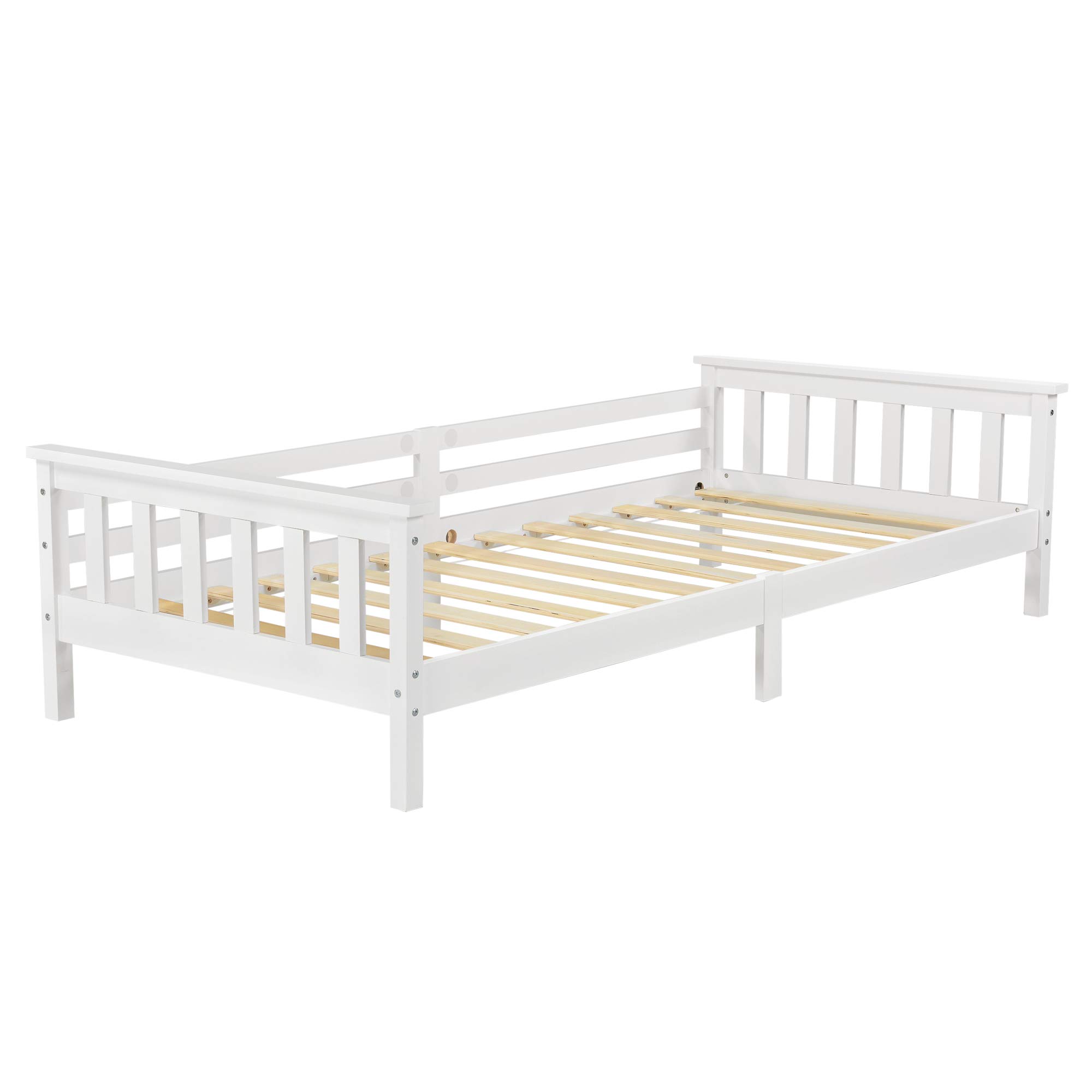 [en.casa] Kinderbett mit Stauraum 90x200 cm Jugendbett bis 100 kg mit Lattenrost Kojenbett Kiefernholz Weiß