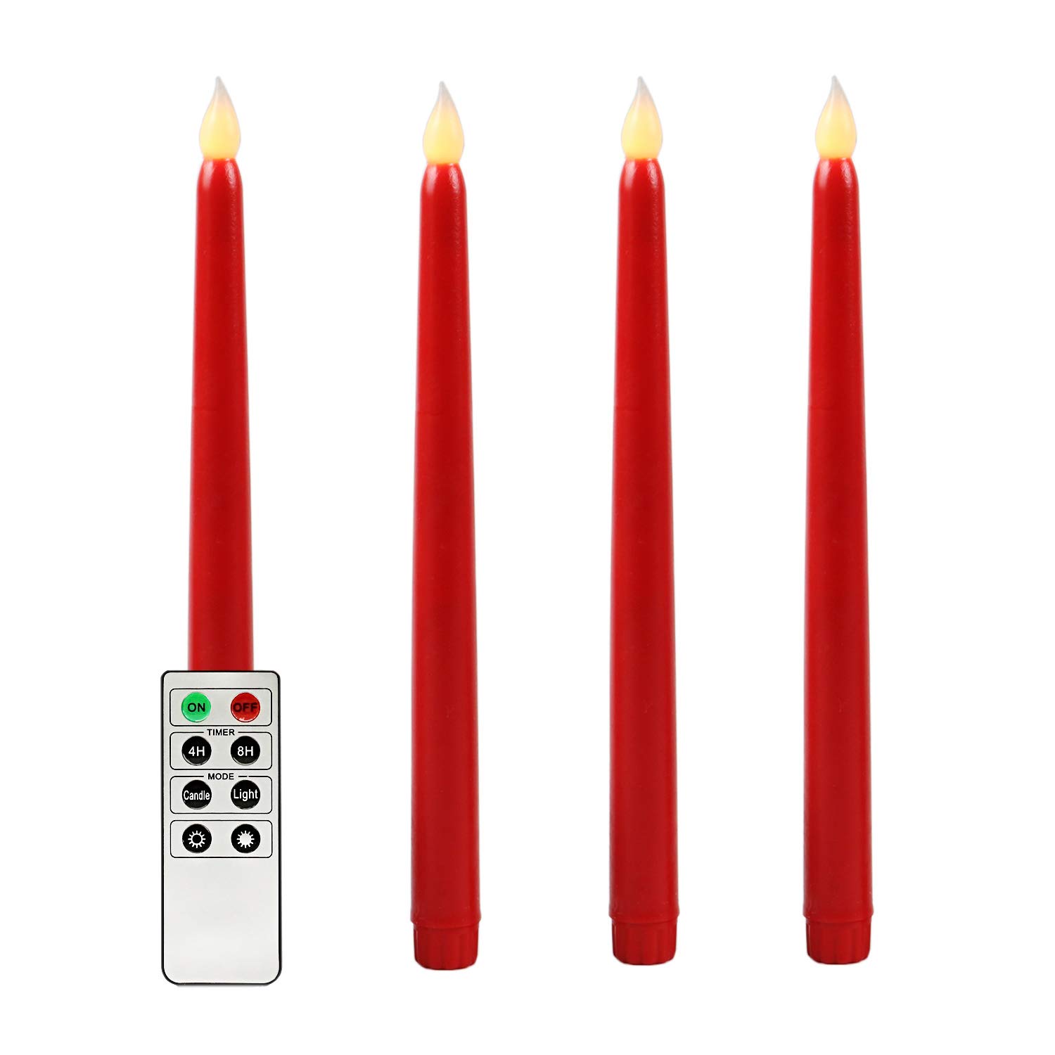 Buy Rhytsing Red 27.5cm Flameless Taper Candles with Timer, Battery Operated Candles, Smooth Wax