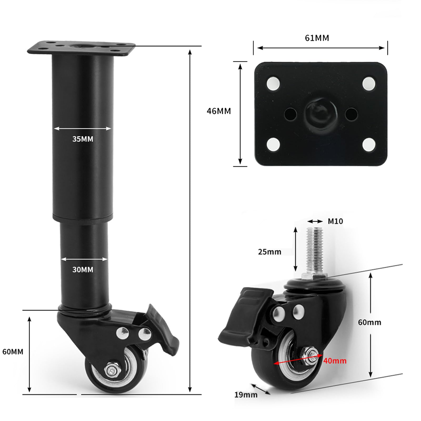 4 Patas de Mesa de Metal Ajustables para Muebles Patas de Banco con Ruedas Universales de 360° para Sofá Tocador Cama Escritorio Sofá Soporte de Láminas de Metal Resistente (31.5-45CM)