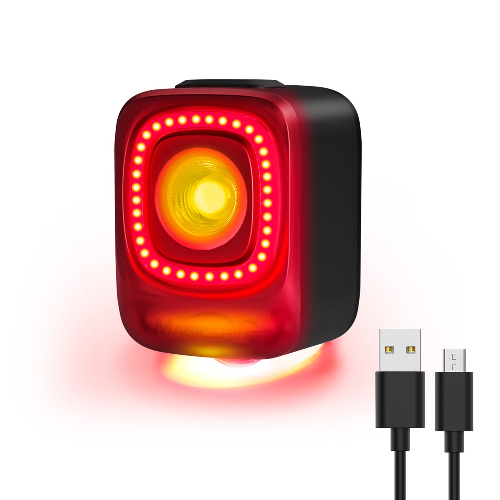 Feux arrière de vélo Rechargeables USB C Magicshine SEEMEE 200 V3.0, Puissance maximale de 200 lumens, visibilité à 360°, capteur de freinage Intelligent, Feux arrière de vélo étanches IPX6