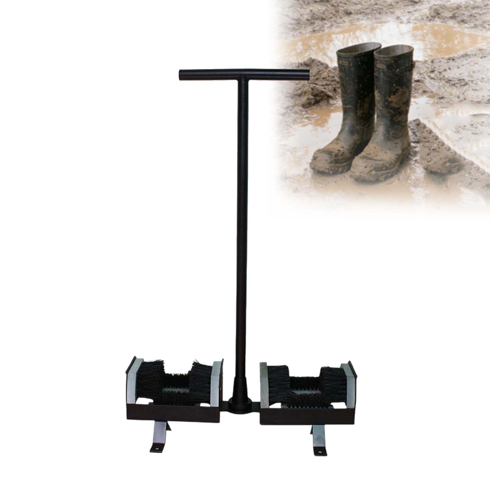 Grattoir à chaussures d'extérieur en fonte robuste avec poignée, double tête de brosse, brosse en nylon et base en métal pour terrains de golf et fermes