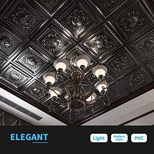 Image of Art3d Drop Ceiling Tiles, Glue up Ceiling Tiles, 2'x2' Plastic Sheet in Black (12-Pack, 48 Sq.ft)