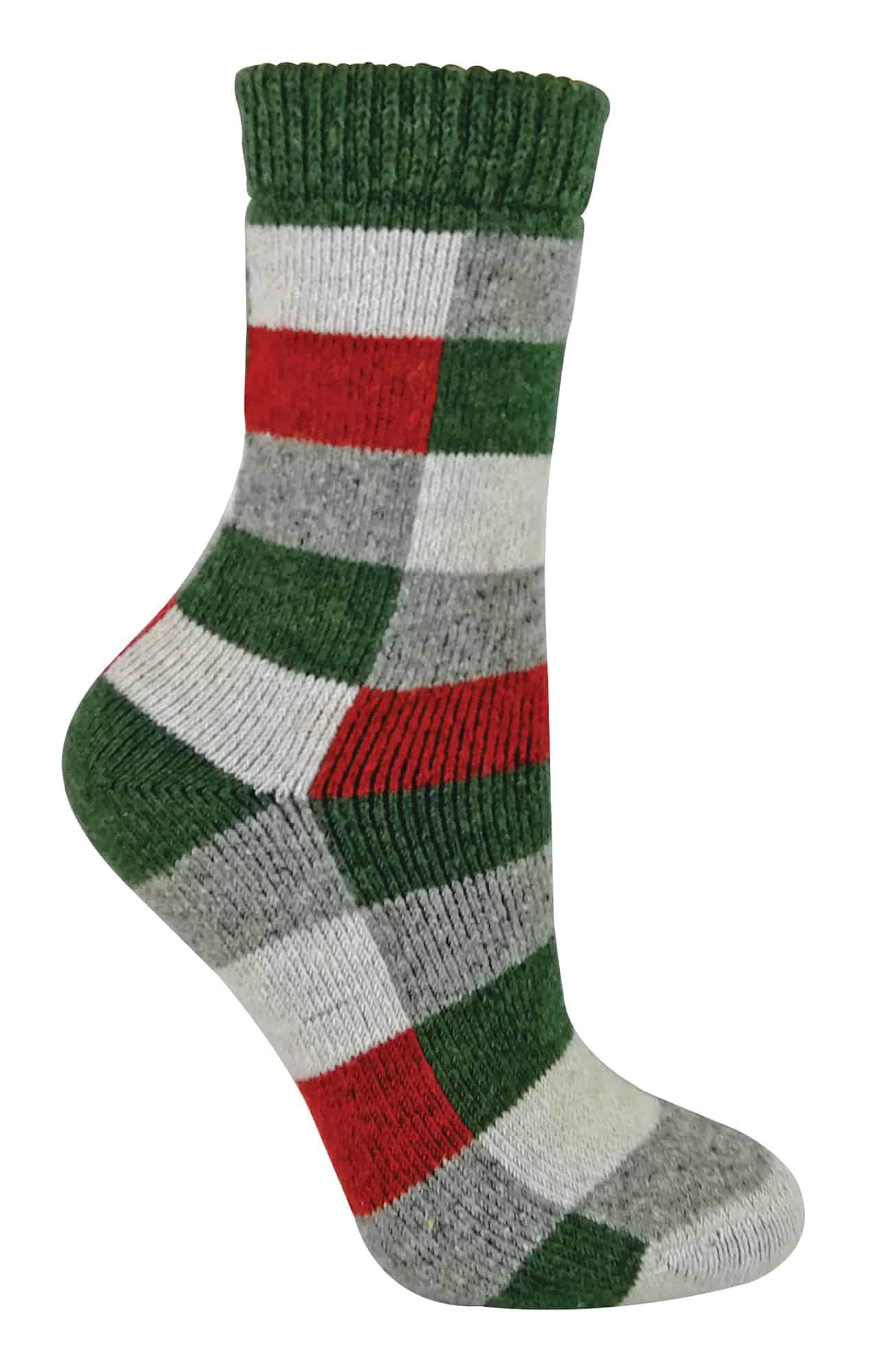 Sock Snob - Ladies Thick Warm Funky Checkered Patterned Breathable Wool Silk Blend Socks (4-8 uk, 15 Green/Red)