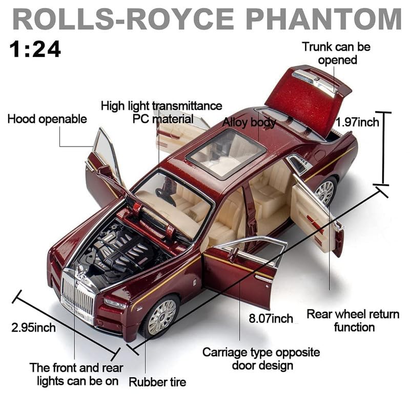 Image of Play Boy 1:24 Rolls Royce Phantom Model Diecast Metal Alloy Pullback Toy Vehicle with Openable Doors Light and Music Car for Kids (Multicolor)