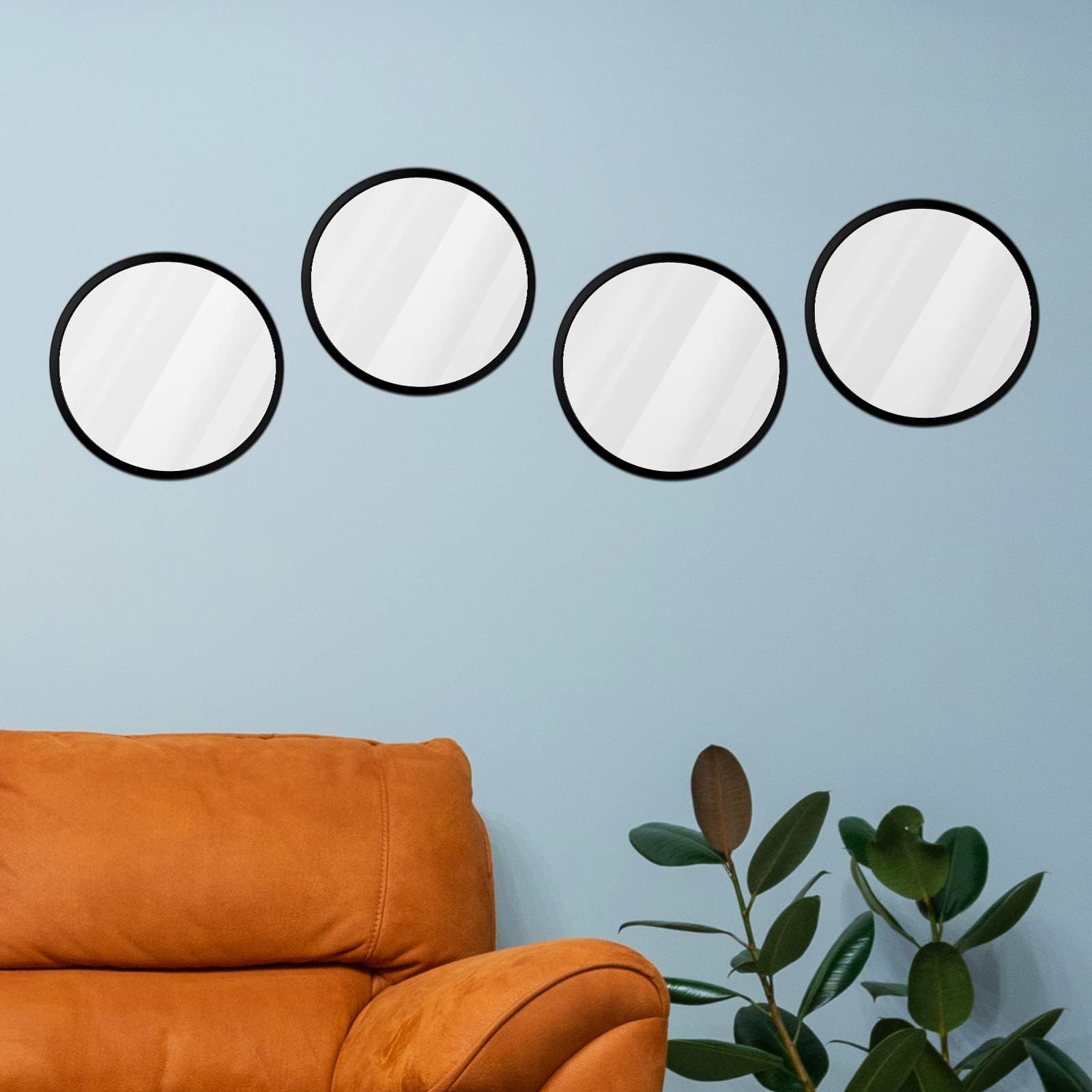 Yookeer Round Black Mirror Set of 4 Sticky Locker Mirror Self Adhesive Acrylic Mirror for Home Bathroom and Locker Accessories,6 Inches