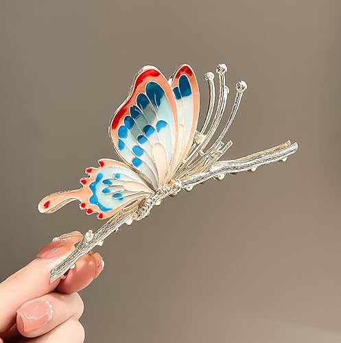 Miniatura 3 de Pinzas para el cabello de mariposa para mujer, 2 pinzas de metal resistentes antideslizantes coloridas para el cabello, pinzas de mariposa grandes,